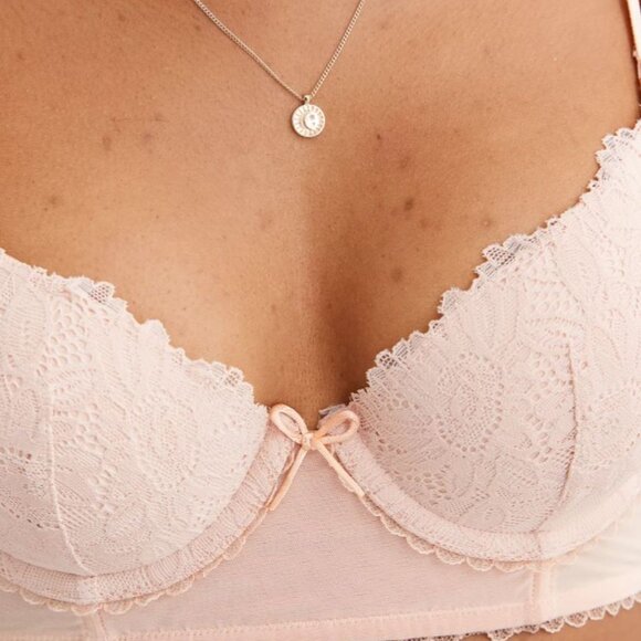 Aerie Pink Real Power Plunge Push Up Sunflower Lace Bra Size 36C - Picture 3 of 6